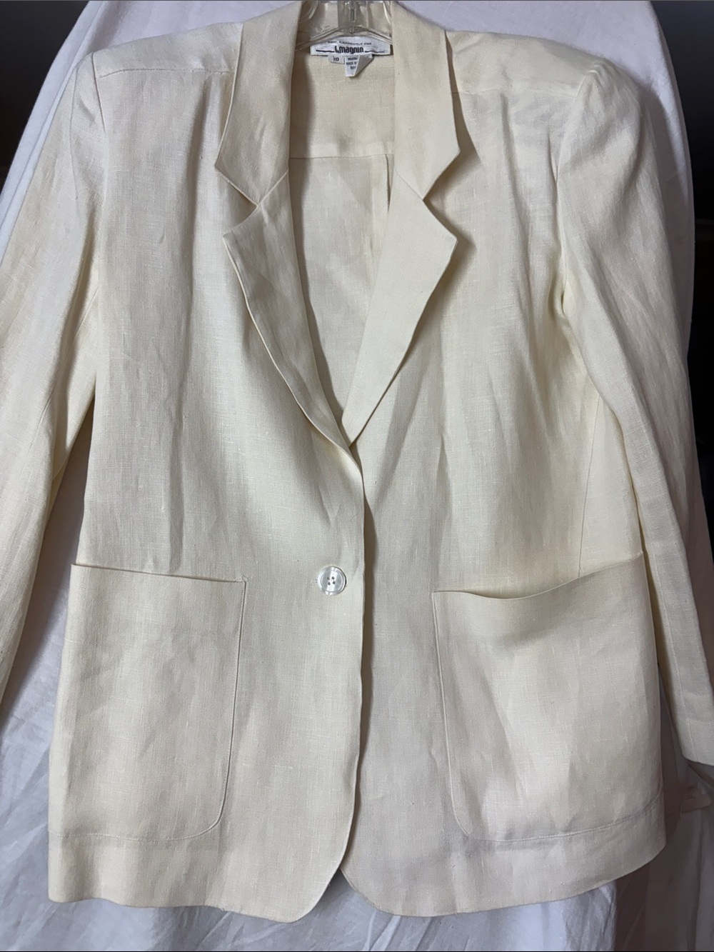 Vintage L Magnin  White Linen-Blend Single-Button Blazer